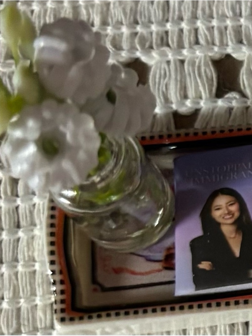 Miniature tray with book and flowers